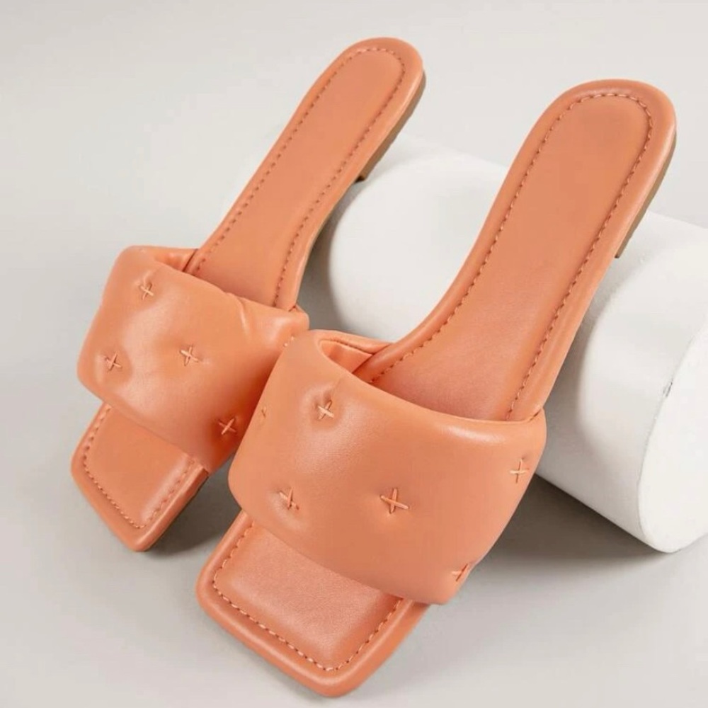NEW!! Padded Vamp Square Toe Pleather Sandals